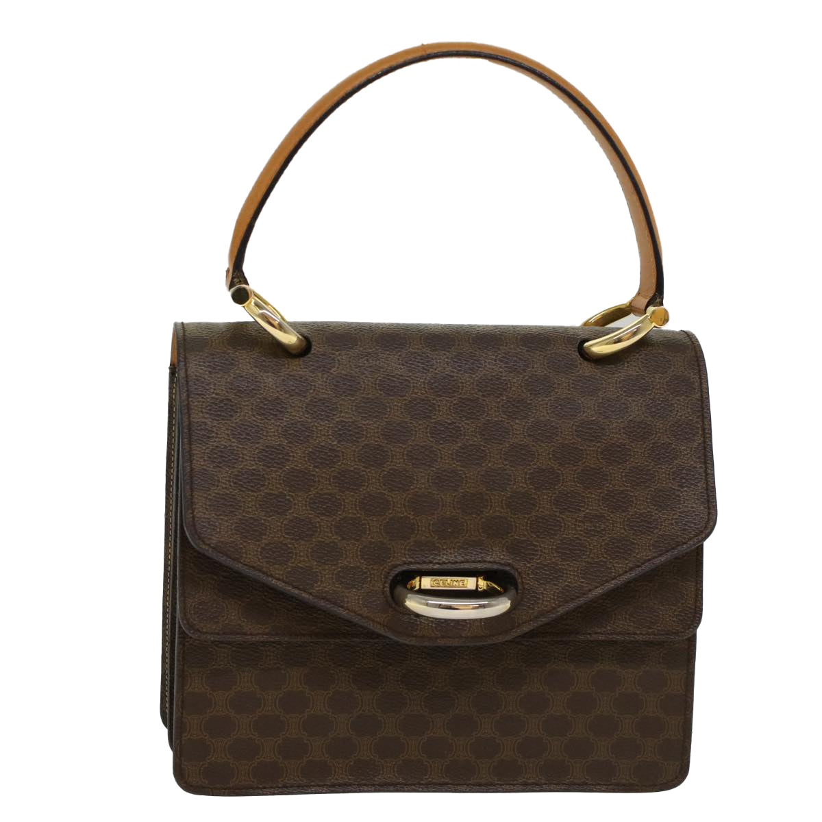 Luxury CELINE Macadam Canvas Hand Bag PVC Leather Brown  47998