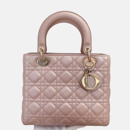 Lady Dior Medium Handbag Pearlescent Pink Cannage Leather Gold Hardware