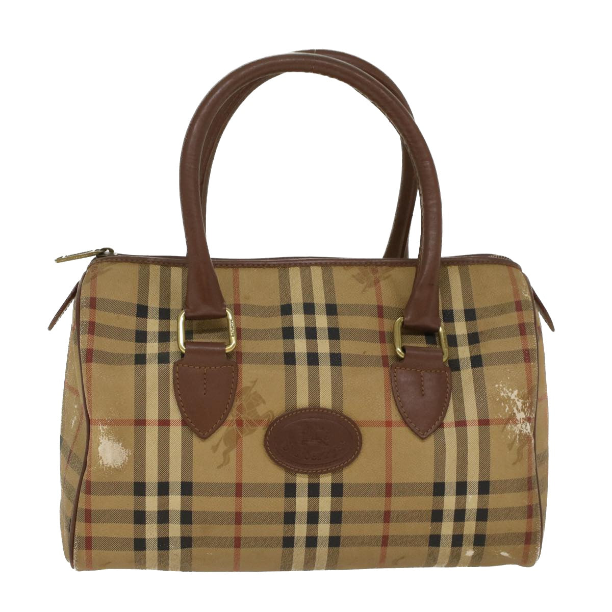 Luxury BurberrySs Nova Check Hand Bag PVC Leather Beige Brown Auth 48027