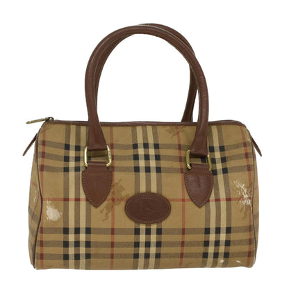 Luxury BurberrySs Nova Check Hand Bag PVC Leather Beige Brown Auth 48027
