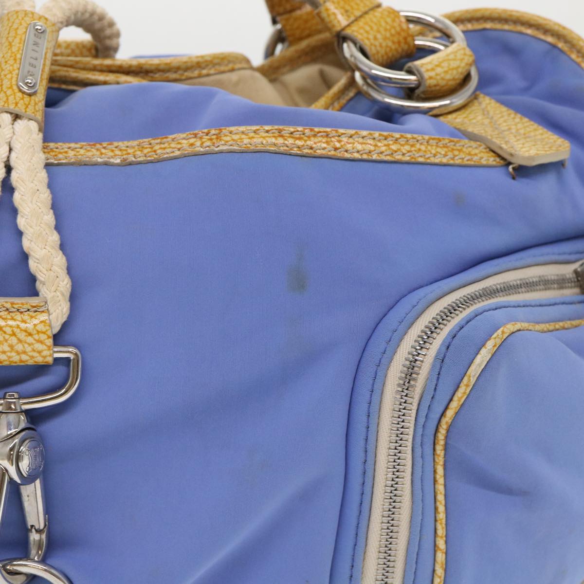 Luxury CELINE Boston Bag Nylon Blue Brown  48042