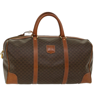 Luxury CELINE Macadam Canvas Boston Bag PVC Leather Brown  48168