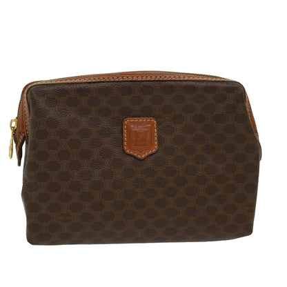 Luxury CELINE Macadam Canvas Pouch PVC Leather Brown  48169