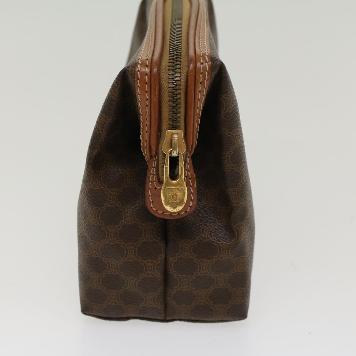 Luxury CELINE Macadam Canvas Pouch PVC Leather Brown  48169