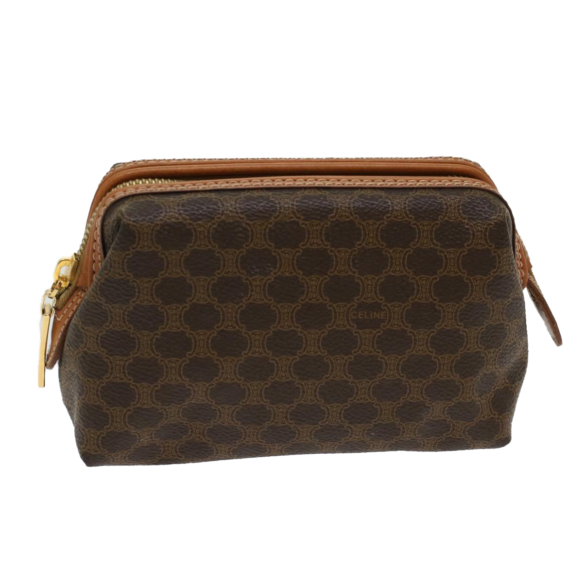 Luxury CELINE Macadam Canvas Pouch PVC Leather Brown  48181