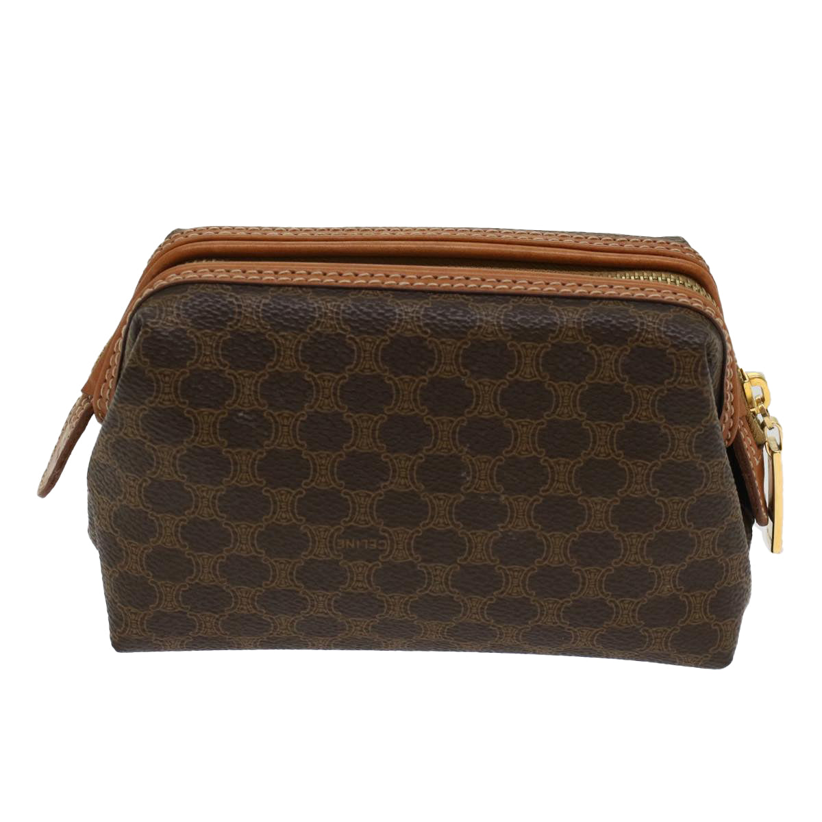 Luxury CELINE Macadam Canvas Pouch PVC Leather Brown  48181