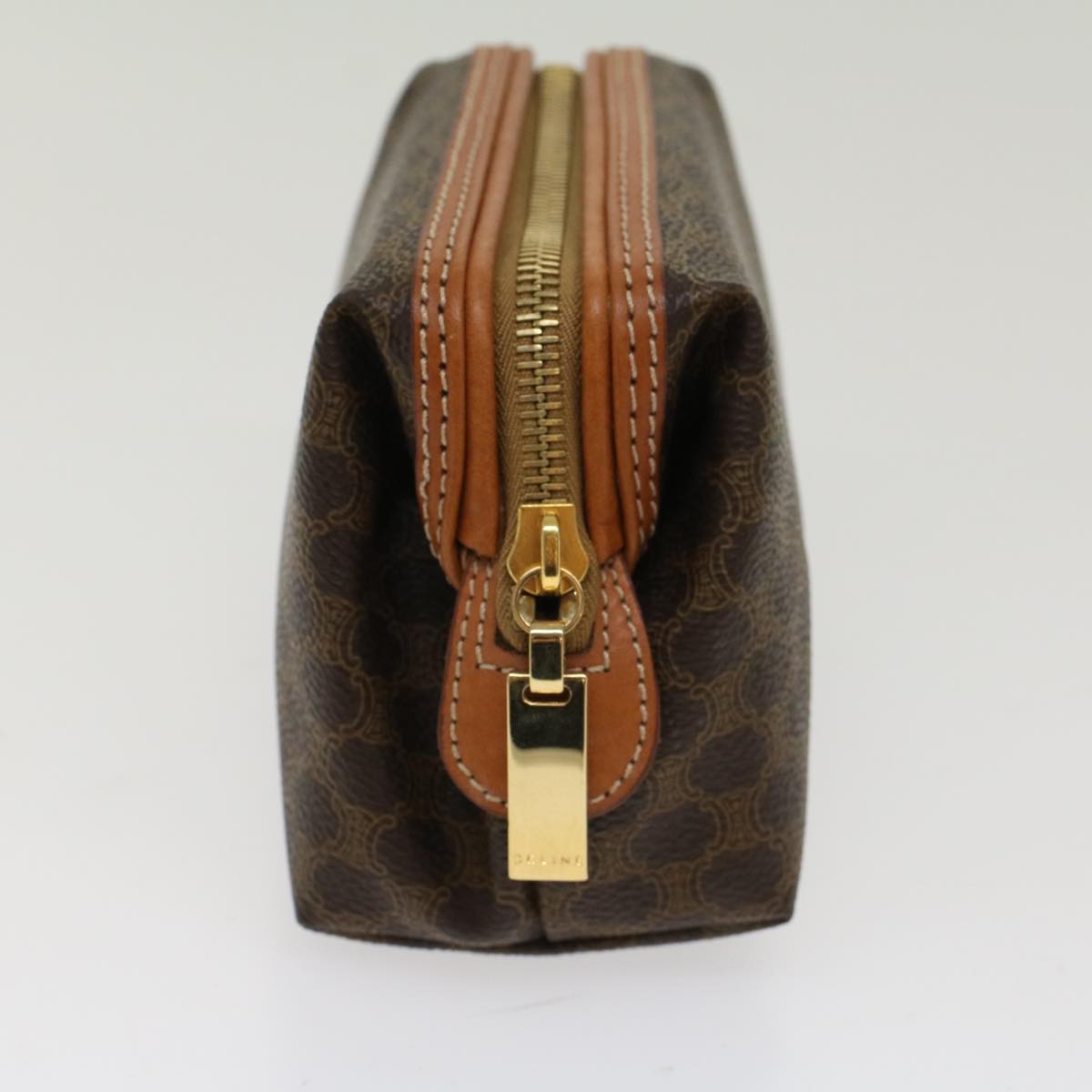 Luxury CELINE Macadam Canvas Pouch PVC Leather Brown  48181