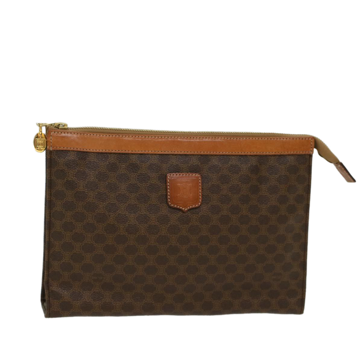 Luxury CELINE Macadam Canvas Clutch Bag PVC Leather Brown  48205