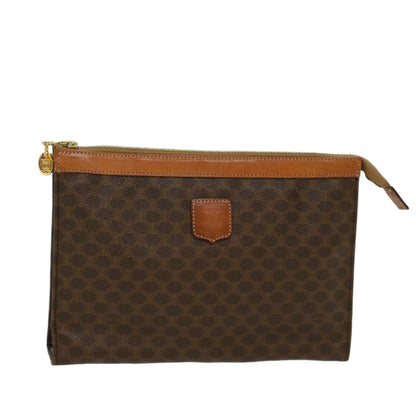 Luxury CELINE Macadam Canvas Clutch Bag PVC Leather Brown  48205