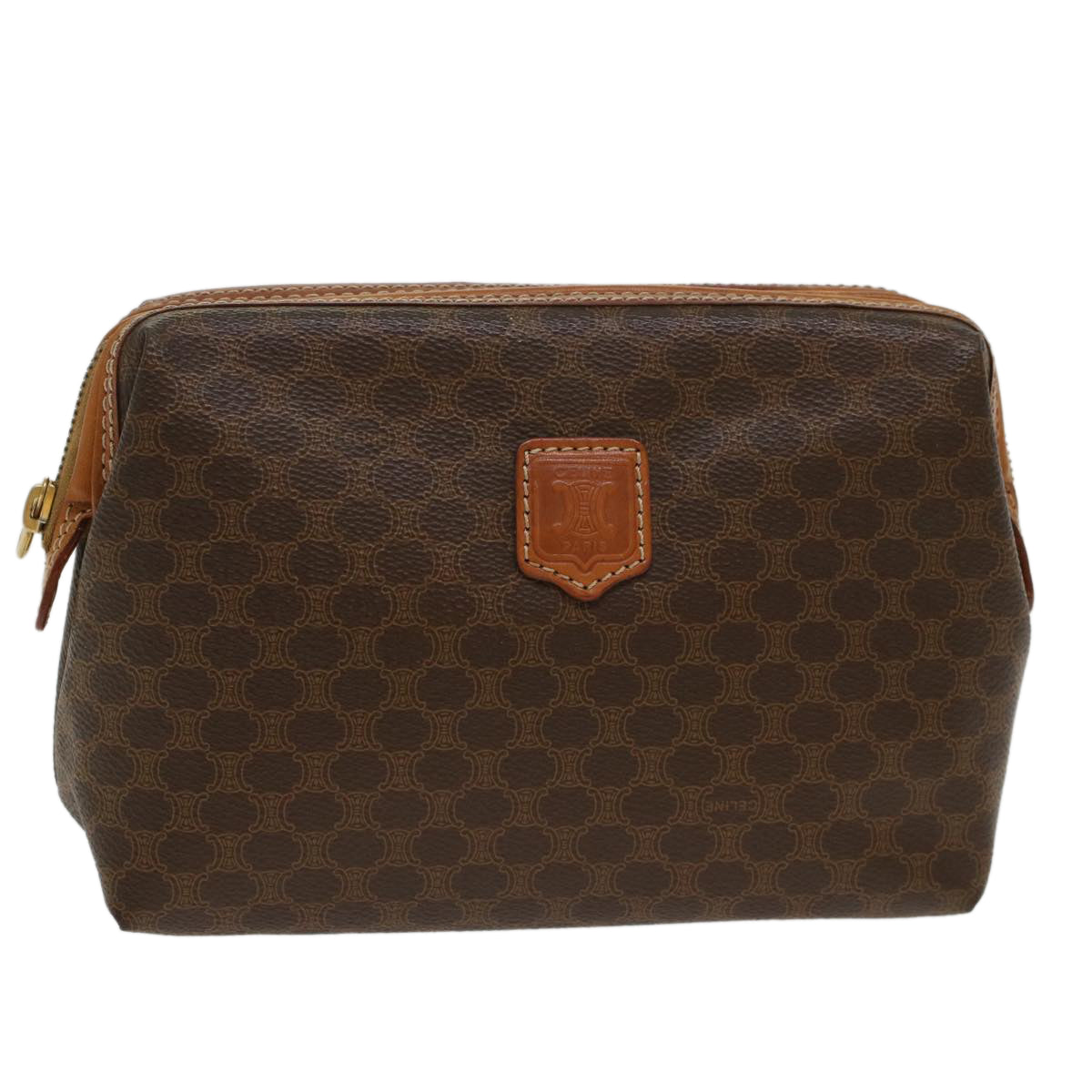 Luxury CELINE Macadam Canvas Pouch PVC Leather Brown  48216