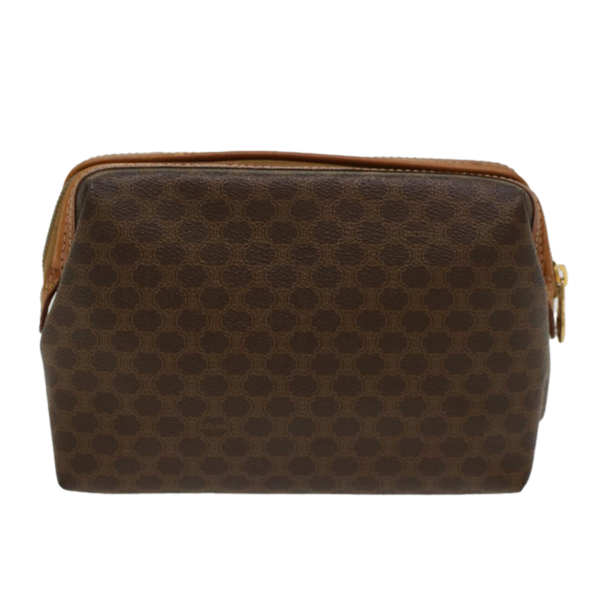 Luxury CELINE Macadam Canvas Pouch PVC Leather Brown  48216