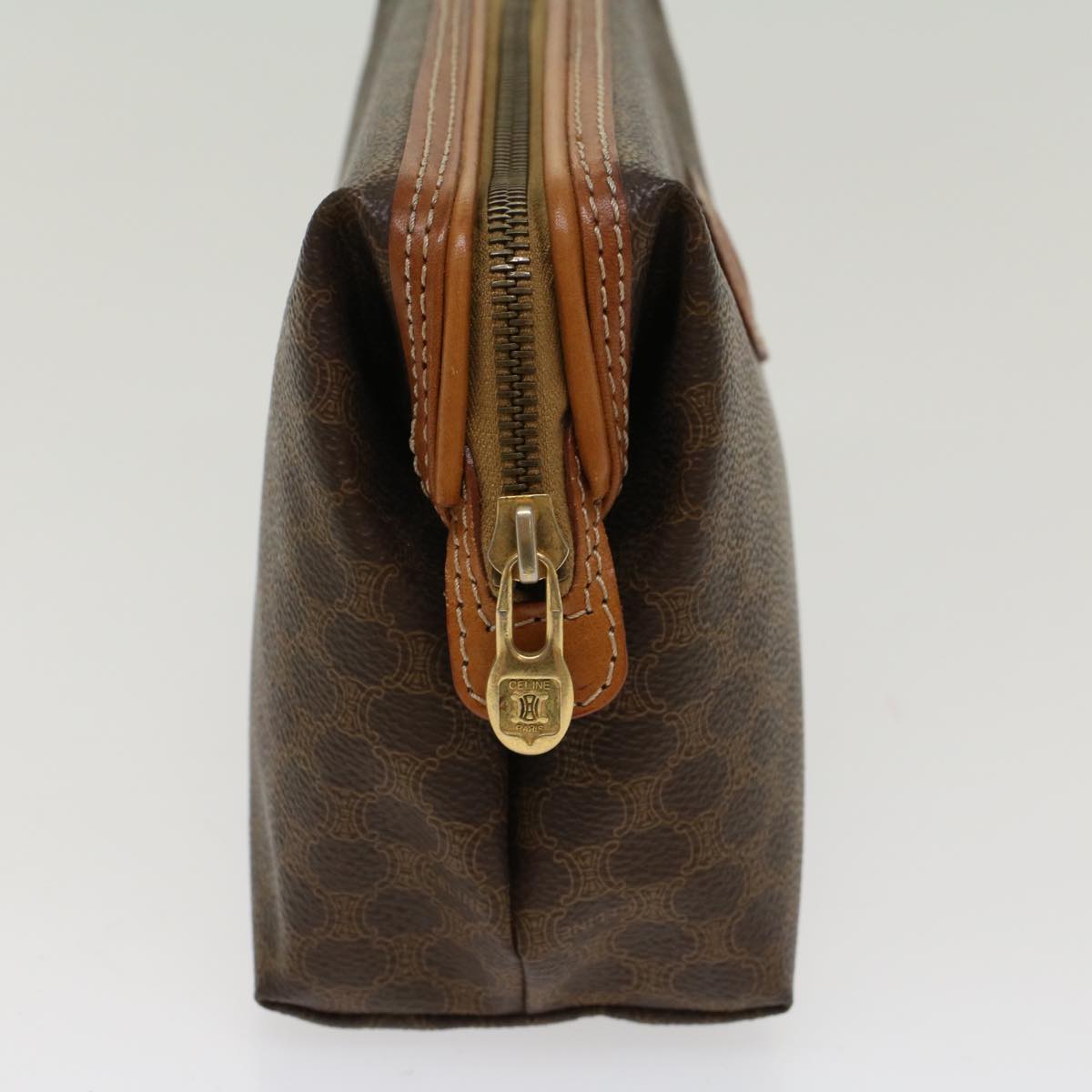 Luxury CELINE Macadam Canvas Pouch PVC Leather Brown  48216