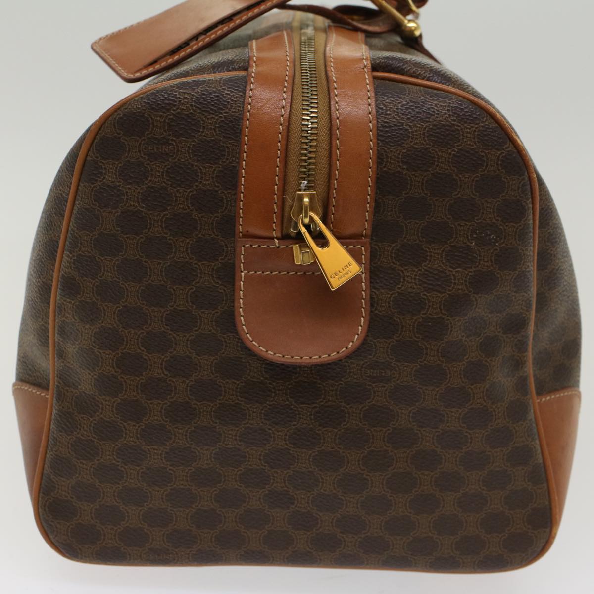 Luxury CELINE Macadam Canvas Boston Bag PVC Leather Brown  48230