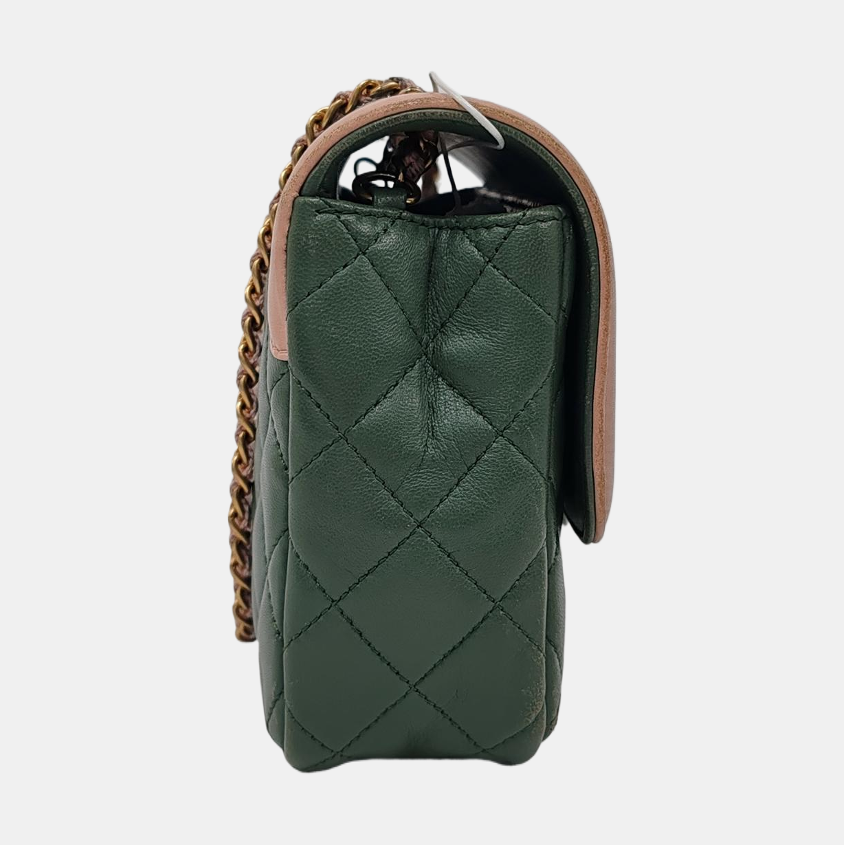 Chanel Mini Flap Green Lambskin Pink Edges Crossbody Bag