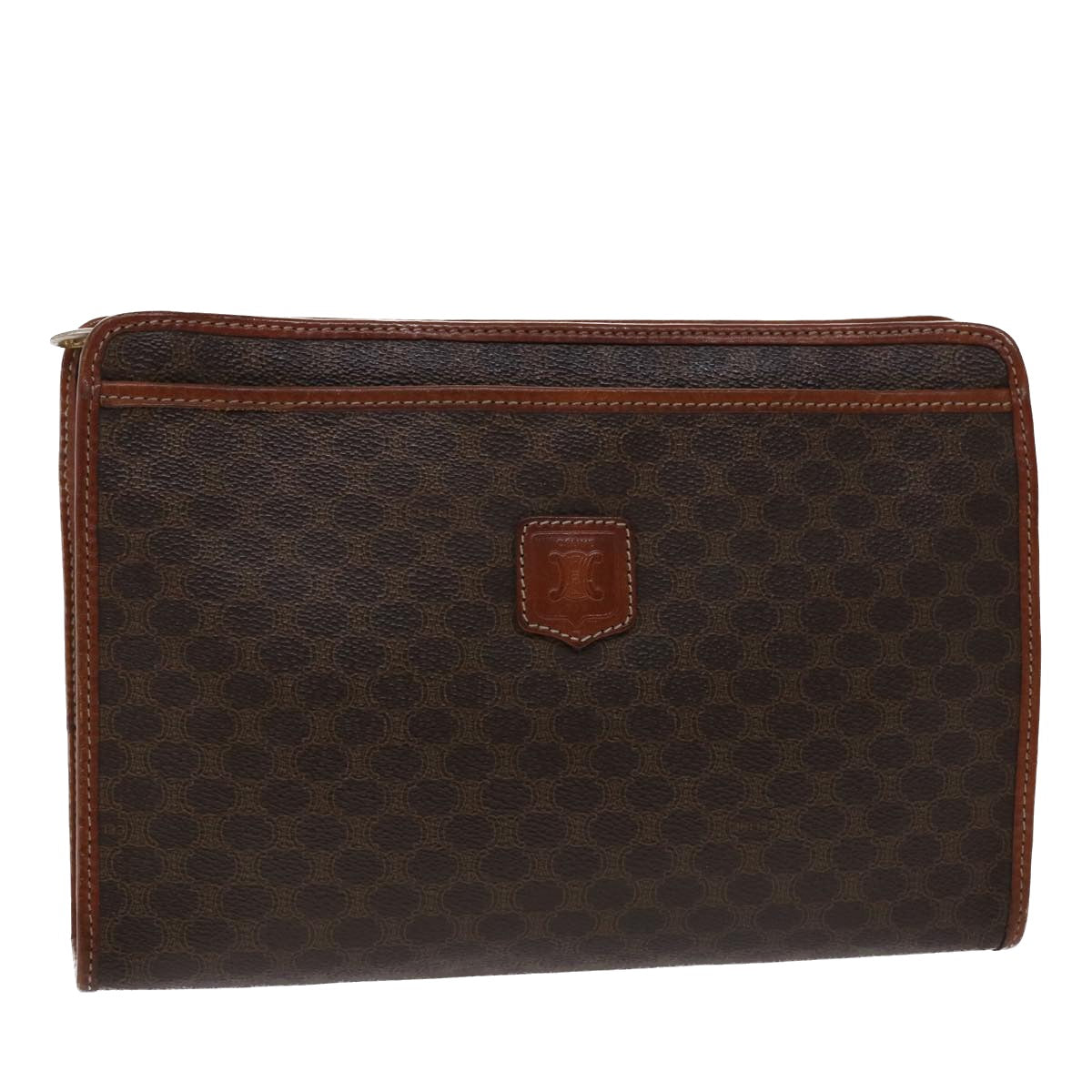 Luxury CELINE Macadam Canvas Clutch Bag PVC Leather Brown  48331