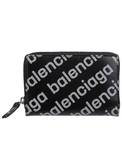 Luxury Balenciaga Trending 2025 All Over Logo Zip Around Half Wallet Black