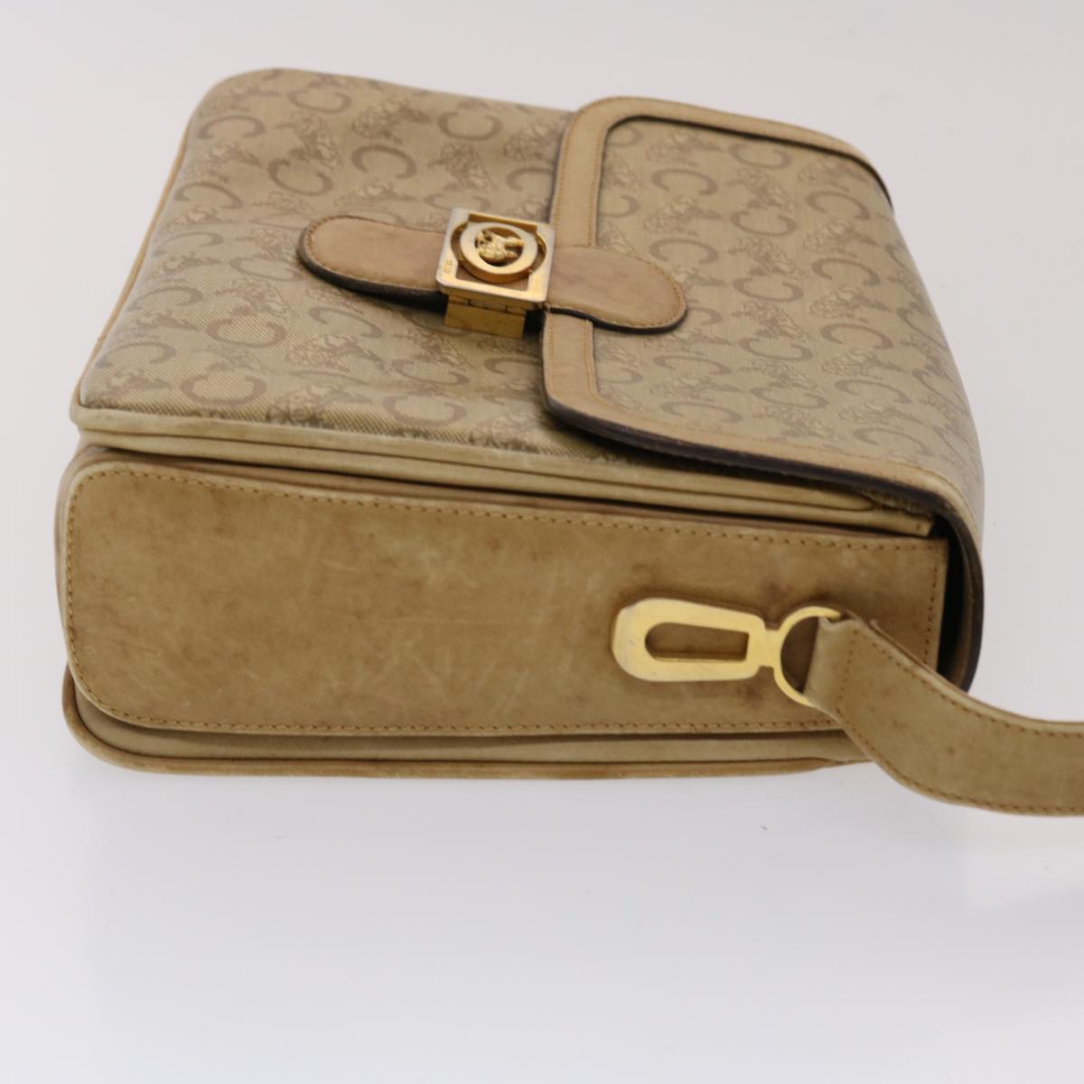 Luxury CELINE C Macadam Canvas Shoulder Bag Beige  48459