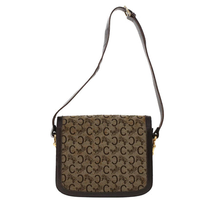 Luxury CELINE C Macadam Canvas Horse Carriage Shoulder Bag Beige Dark Brown  48460