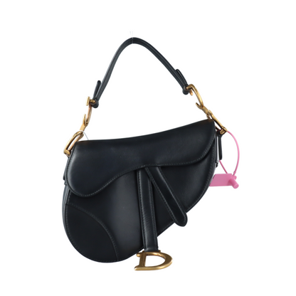 Dior Saddle Medium Black Smooth Leather with Studded Strap