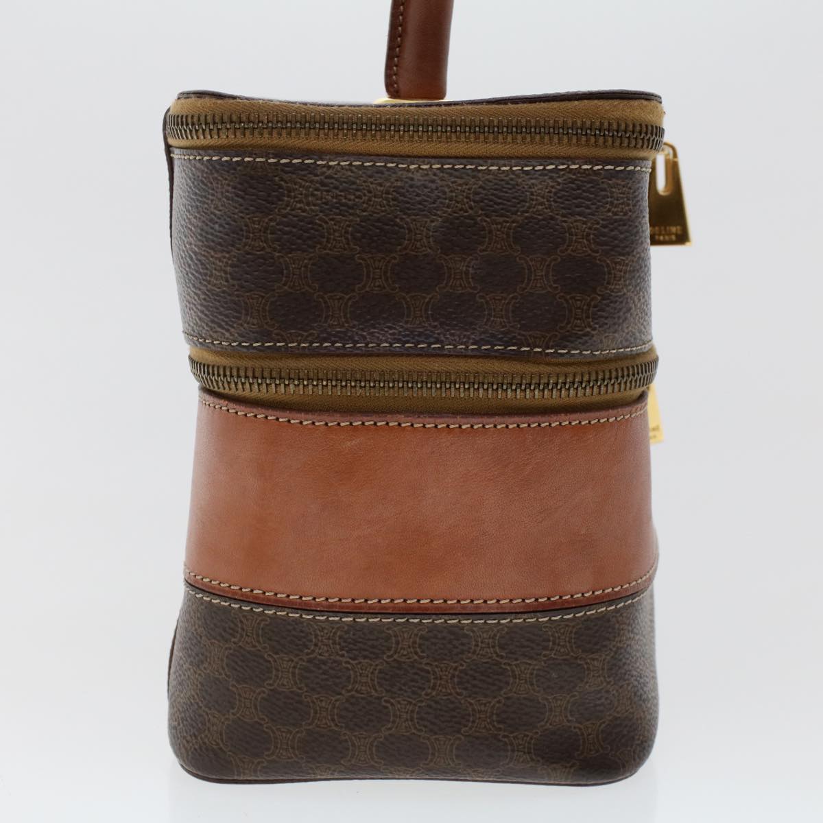 Luxury CELINE Macadam Canvas Vany Cosmetic Pouch PVC Leather Brown  48621
