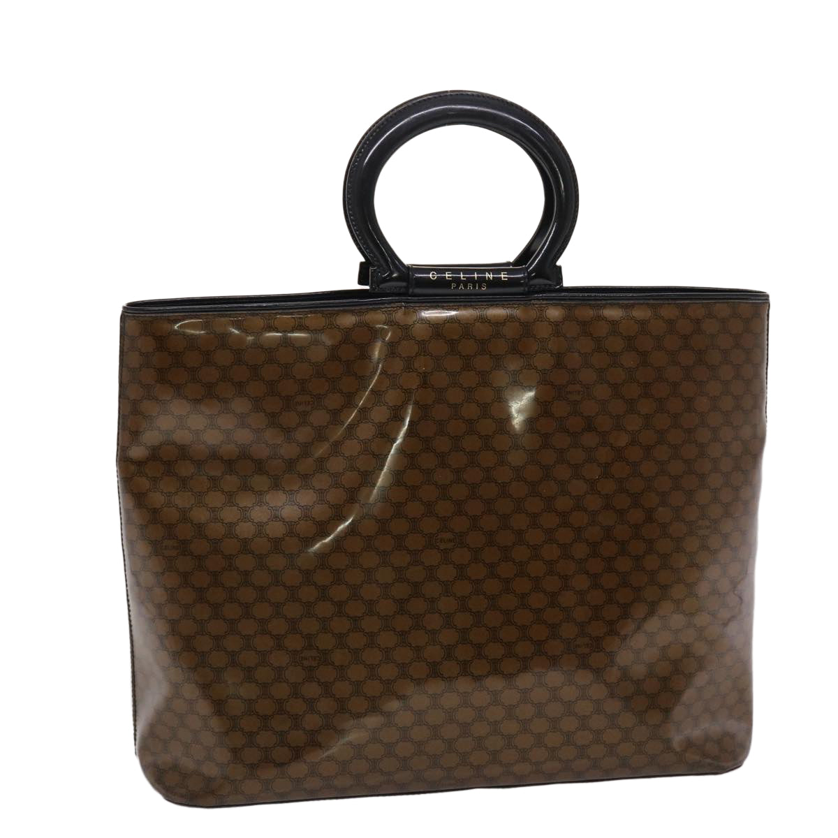 Luxury CELINE Macadam Canvas Hand Bag Enamel Brown Black  48889