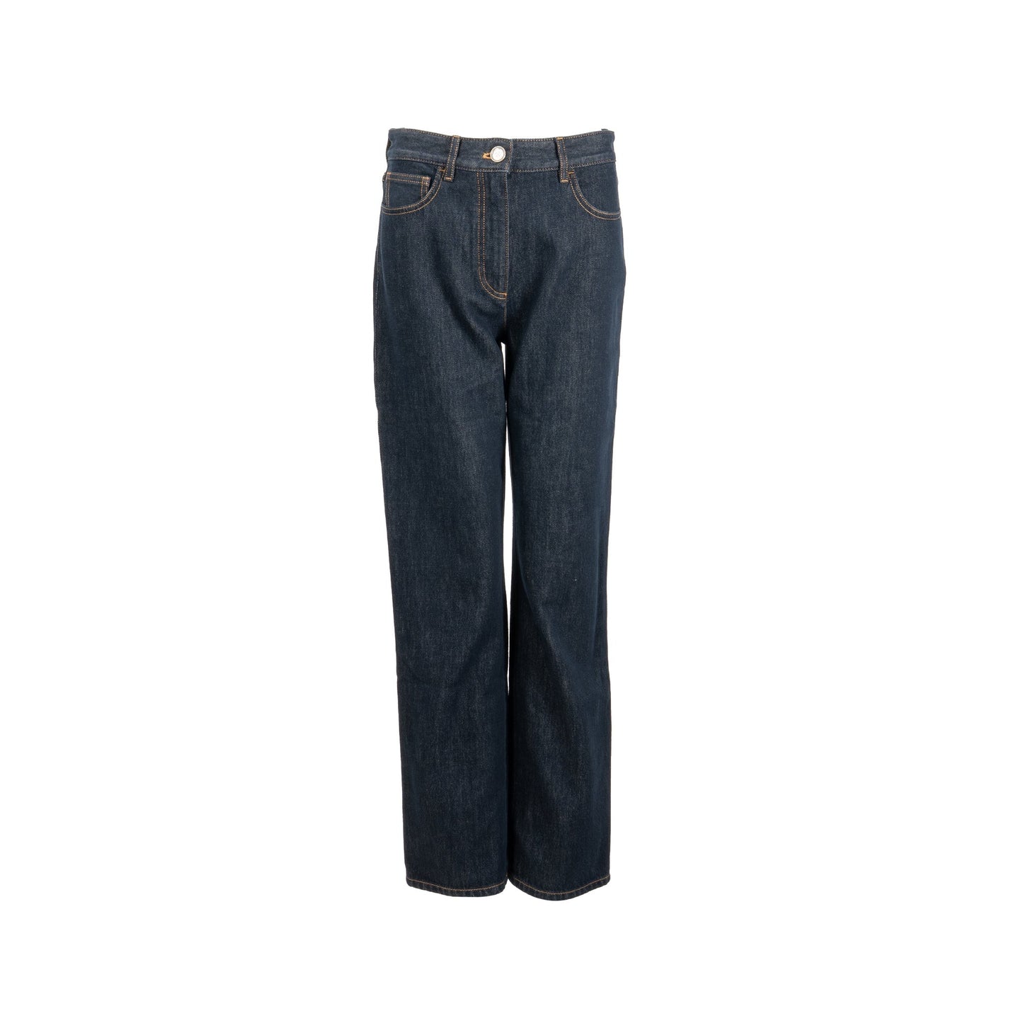 Chanel Size 38 CC Logo Washed Out Denim Jeans Cotton Dark Blue