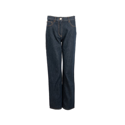 Chanel Size 38 CC Logo Washed Out Denim Jeans Cotton Dark Blue
