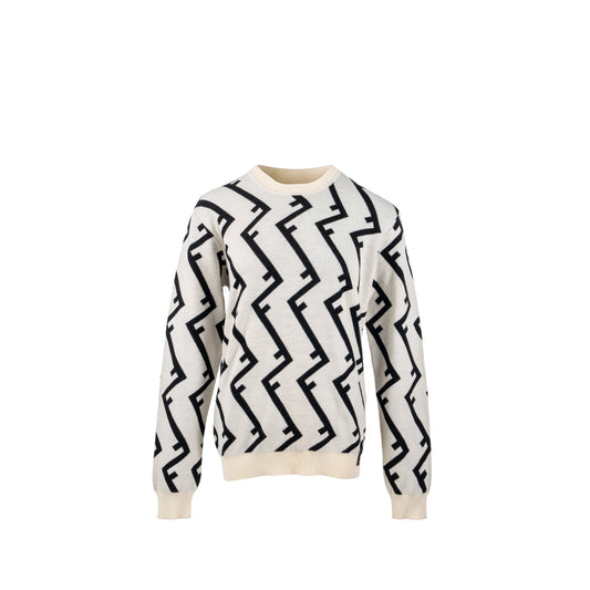 Fendi Size 48 Geometric Sweater Wool White/Black