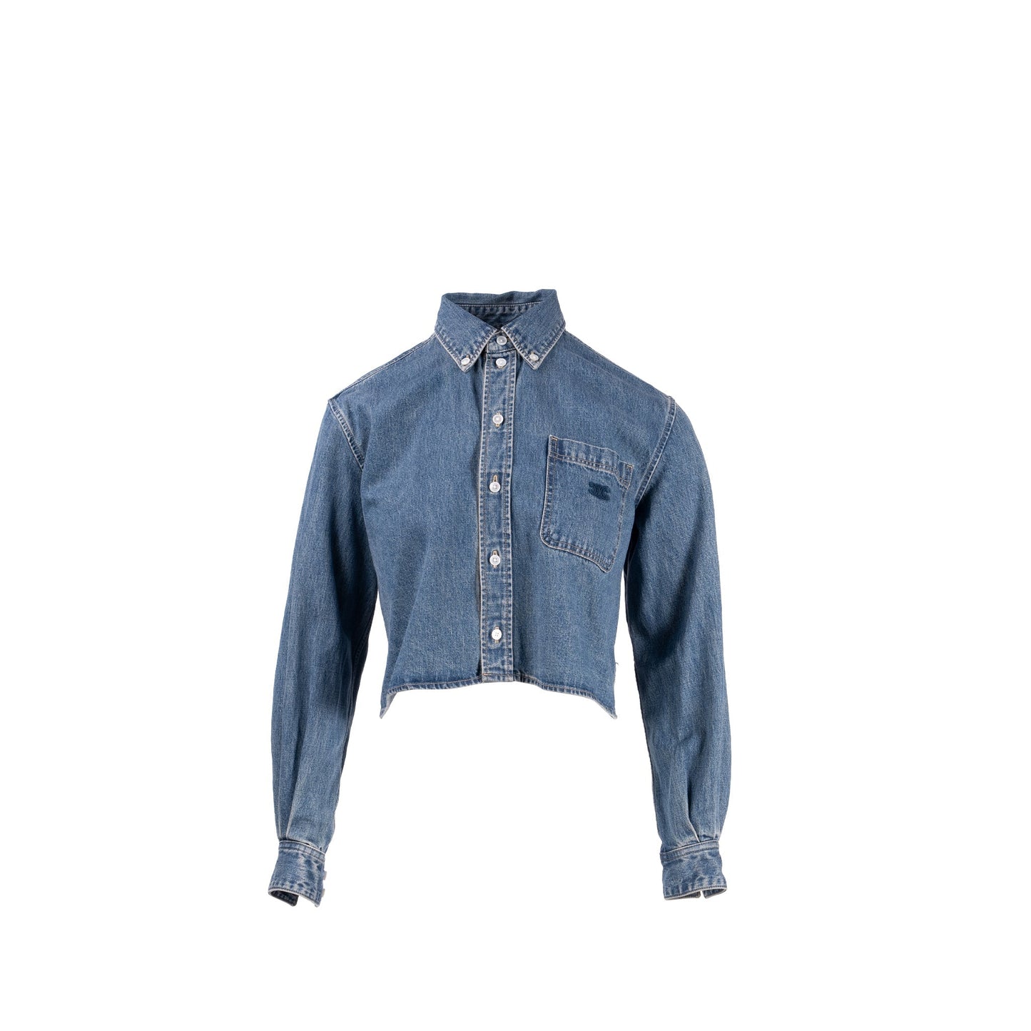 Celine Size Cropped Shirt Cotton in Union Ocean Wash Denim Blue