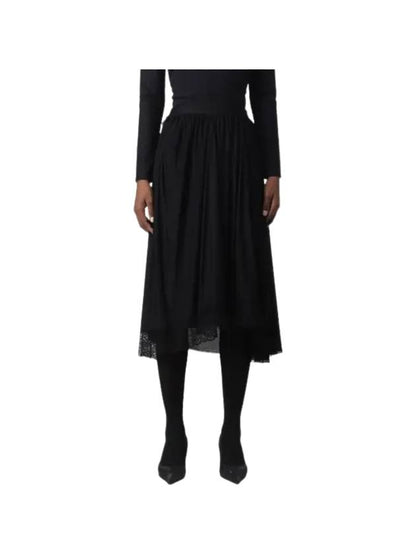 Luxury Balenciaga Trending 2025 Lace Trimmed A-Line Skirt Black