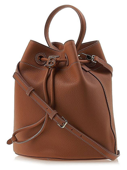 Luxury Burberry TB Logo Leather Small Bucket Bag Brown