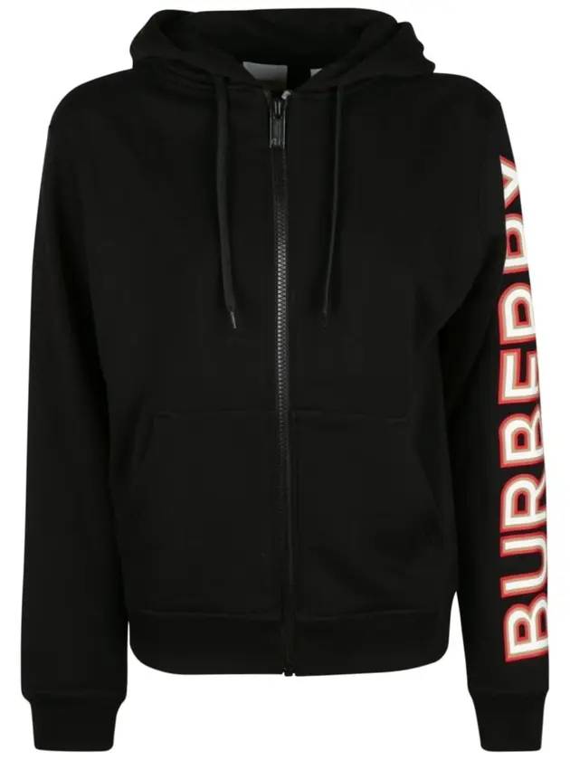Luxury Burberry Logo Print Overfit Zip-Up Hoodie Black