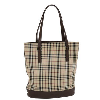 Luxury BurberrySs Nova Check Tote Bag Canvas Leather Beige Brown Auth 49087