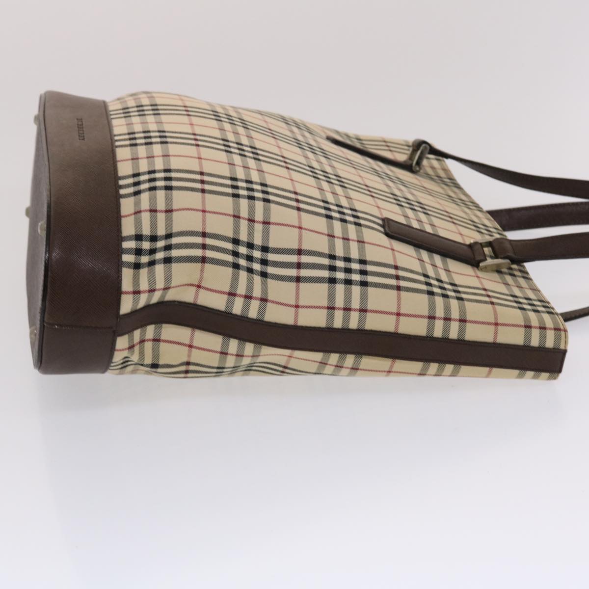 Luxury BurberrySs Nova Check Tote Bag Canvas Leather Beige Brown Auth 49087