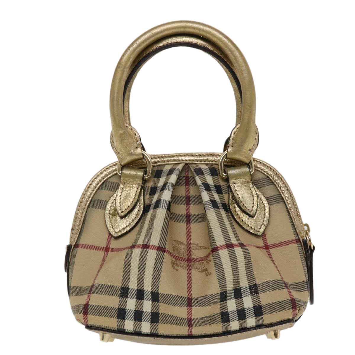 Luxury Burberry Nova Check Hand Bag PVC Leather Beige Gold Auth 49100