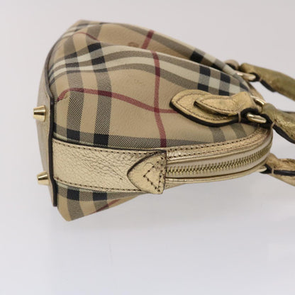 Luxury Burberry Nova Check Hand Bag PVC Leather Beige Gold Auth 49100