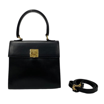 CELINE Shoulder Bag Calfskin, Leather black logo ringMetal Women