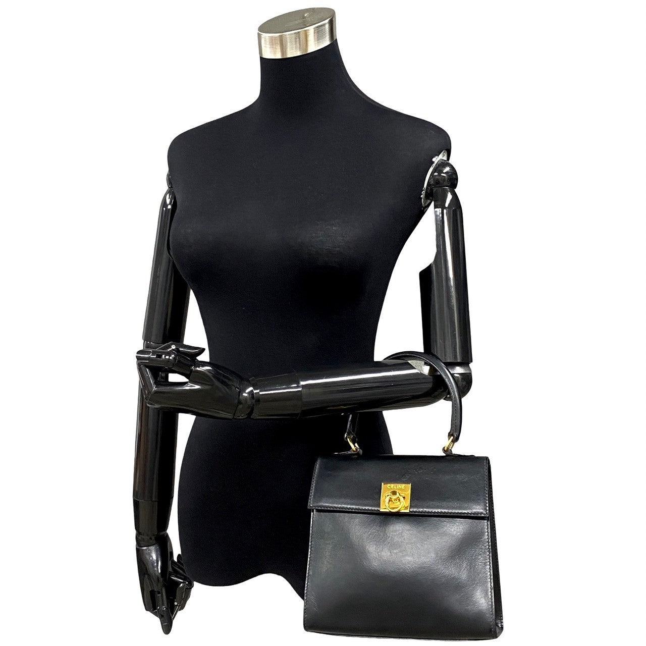 CELINE Shoulder Bag Calfskin, Leather black logo ringMetal Women