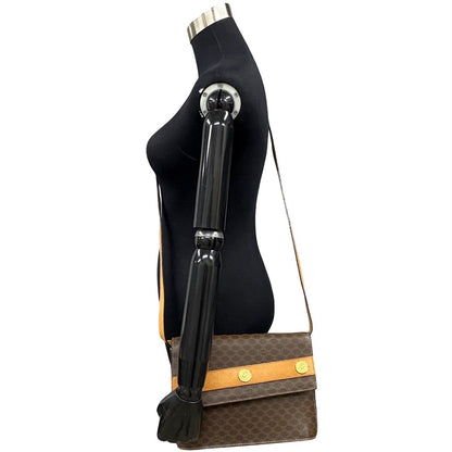 CELINE Shoulder Bag Leather, PVC Brown Macadam Blason Triomphe Pattern Women