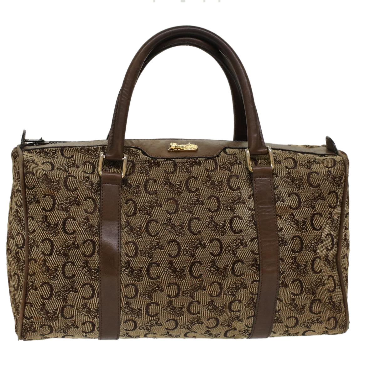 Luxury CELINE C Macadam Canvas Hand Bag Canvas Leather Brown Beige  49314
