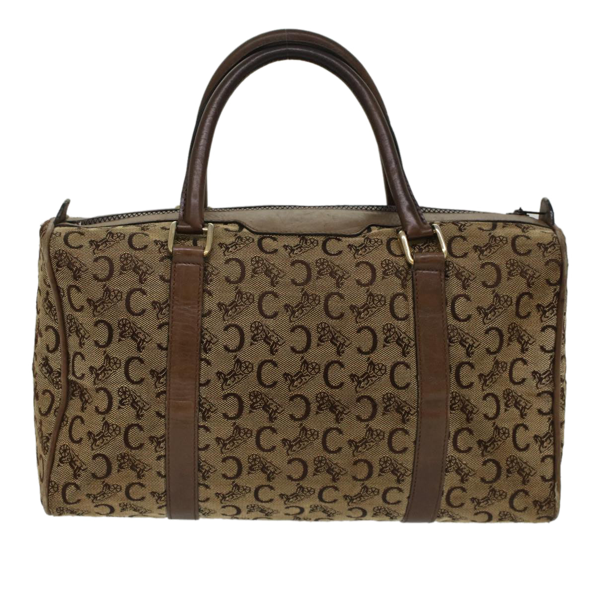 Luxury CELINE C Macadam Canvas Hand Bag Canvas Leather Brown Beige  49314