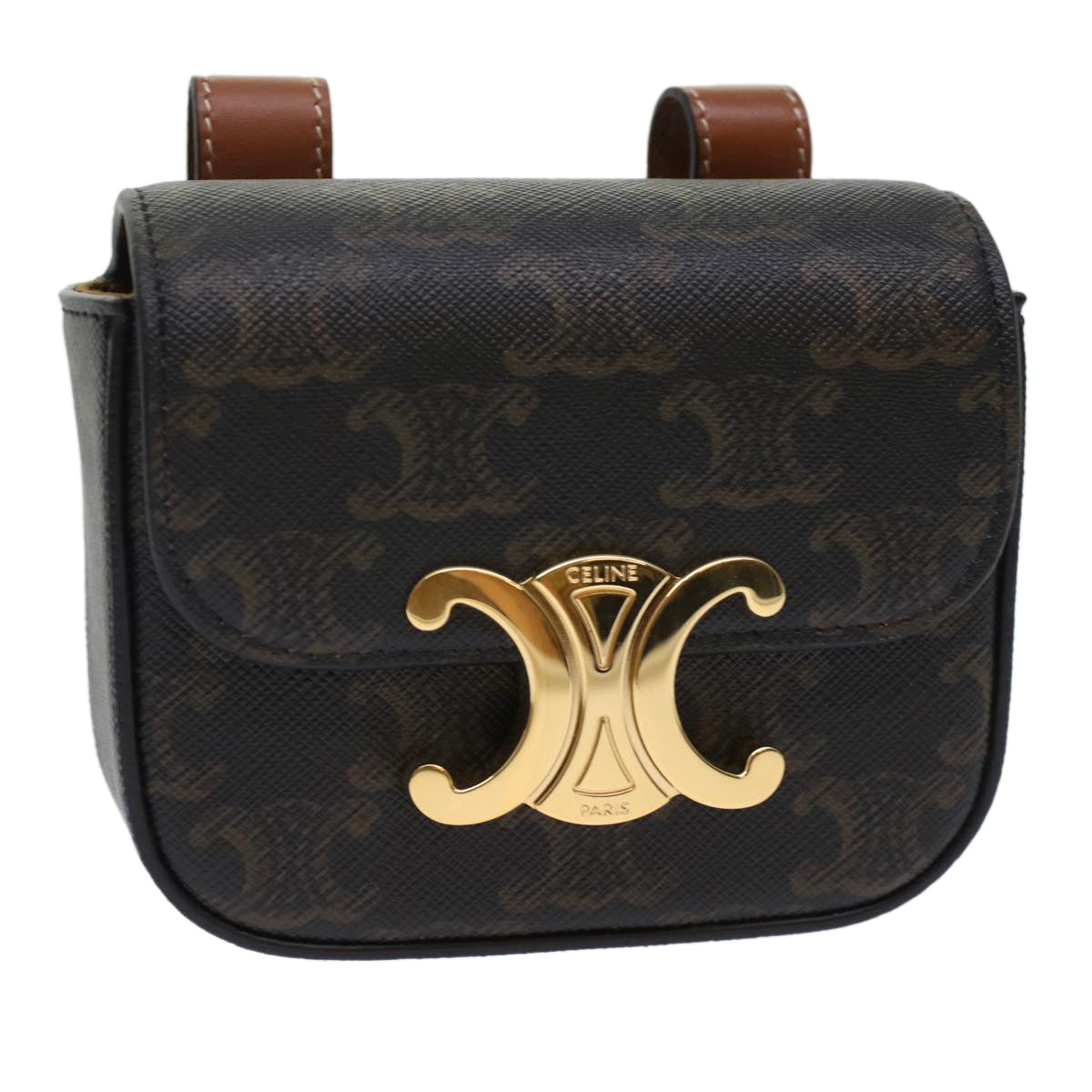 Luxury CELINE Mini Triomphe Belt Bag Pouch Triomphe Black  49435A