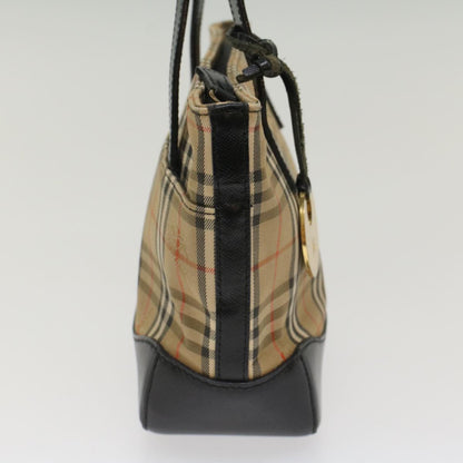 Luxury Burberry Nova Check Hand Bag Nylon Leather Beige Auth 49617