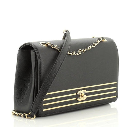 CHANEL Caviar Leather Captain Gold Flap Bag