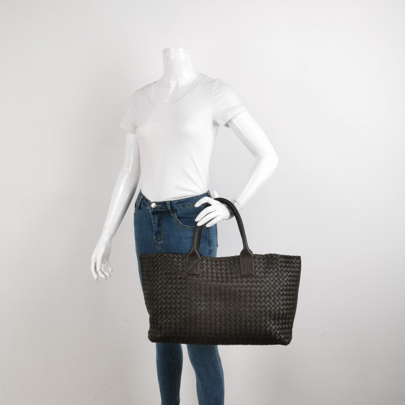 Bottega Veneta Cabat Large Intreccio Leather Tote Bag Dark Chocolate Brown with Pouch