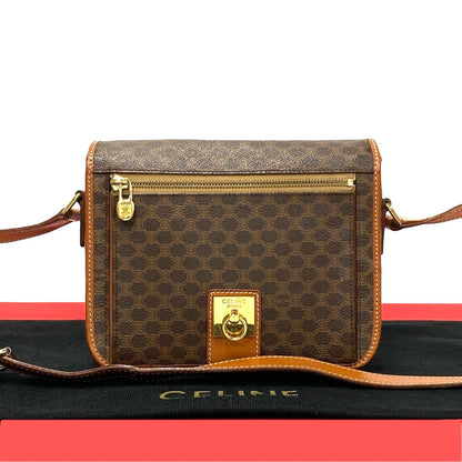 CELINE Shoulder Bag Leather, PVC Brown Macadam Blason Triomphe Pattern logo ring Metal Women