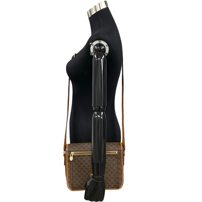 CELINE Shoulder Bag Leather, PVC Brown Macadam Blason Triomphe Pattern logo ring Metal Women