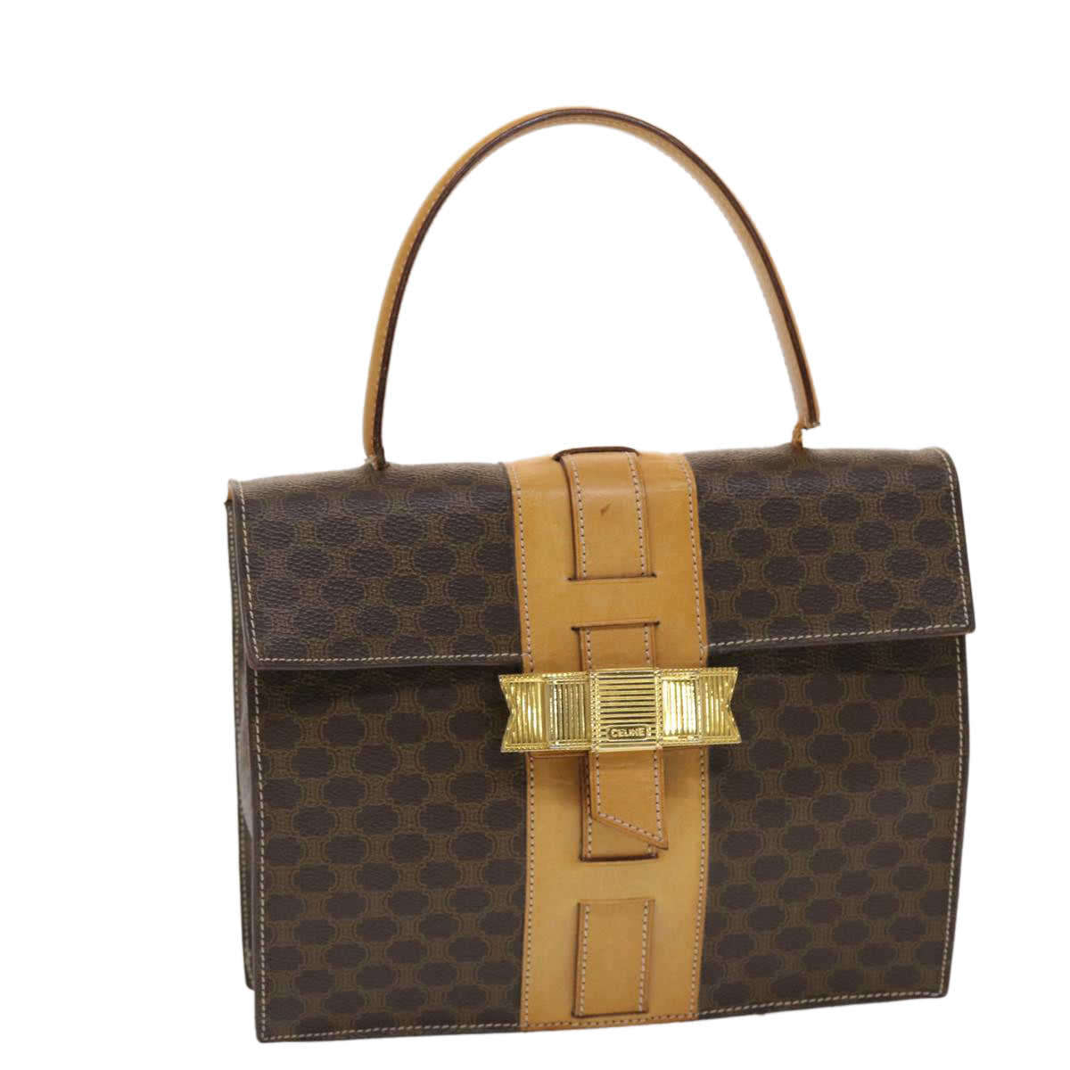 Luxury CELINE Macadam Canvas Hand Bag PVC Leather Brown  49820