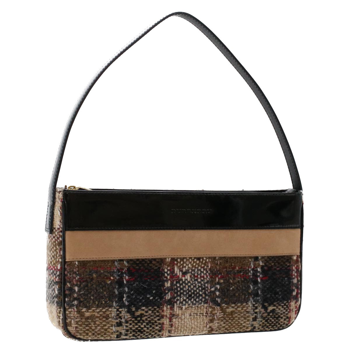 Luxury Burberry Nova Check Hand Bag Wool Beige Auth 49934