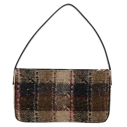 Luxury Burberry Nova Check Hand Bag Wool Beige Auth 49934